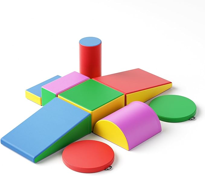 Foam Climbing Blocks, Soft Climbing Toys for Toddlers, 9 Pieces Crawl and Climb Foam Playset with Cushion Pad, Indoor Climber Activity Play Set for Kids Age 1+(Colorful)