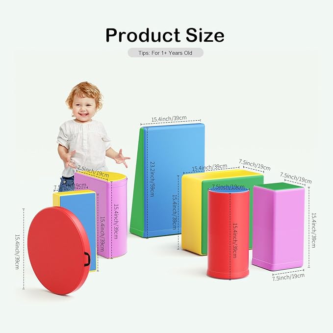 Foam Climbing Blocks, Soft Climbing Toys for Toddlers, 9 Pieces Crawl and Climb Foam Playset with Cushion Pad, Indoor Climber Activity Play Set for Kids Age 1+(Colorful)